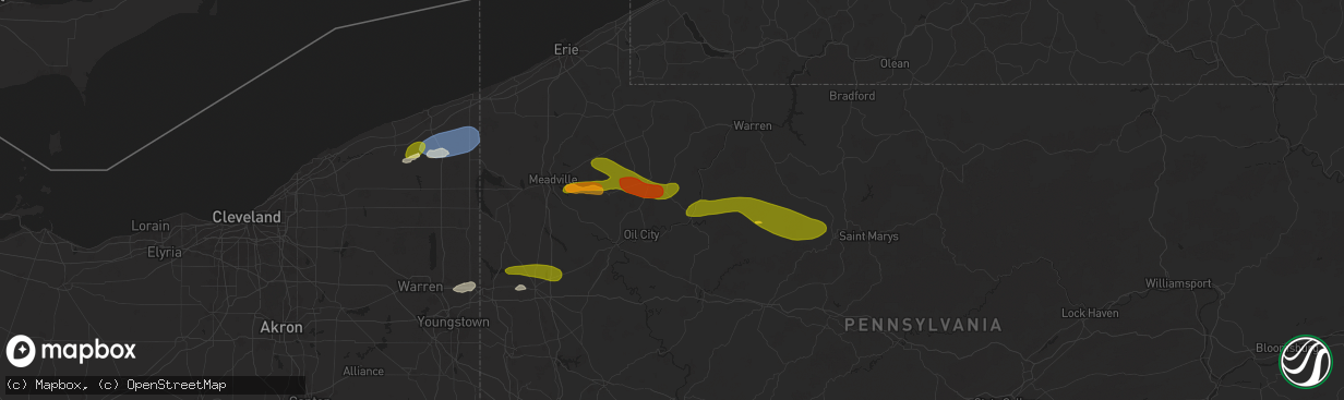 Hail map in Pleasantville, PA on October 6, 2024