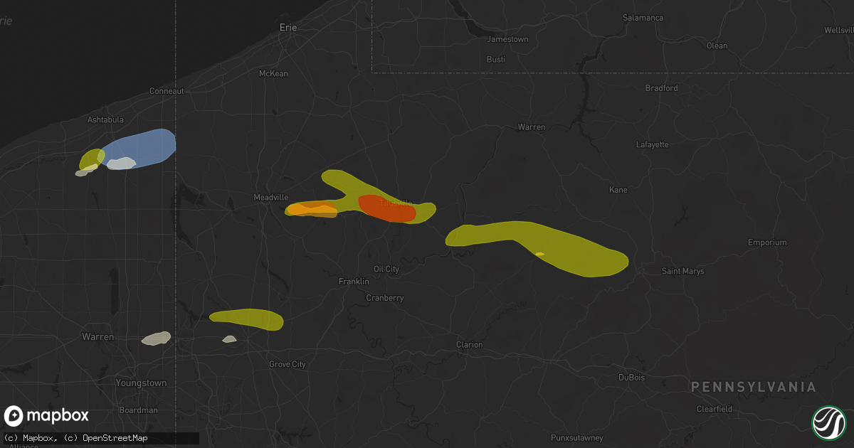 Hail map in Pleasantville, PA on October 6, 2024