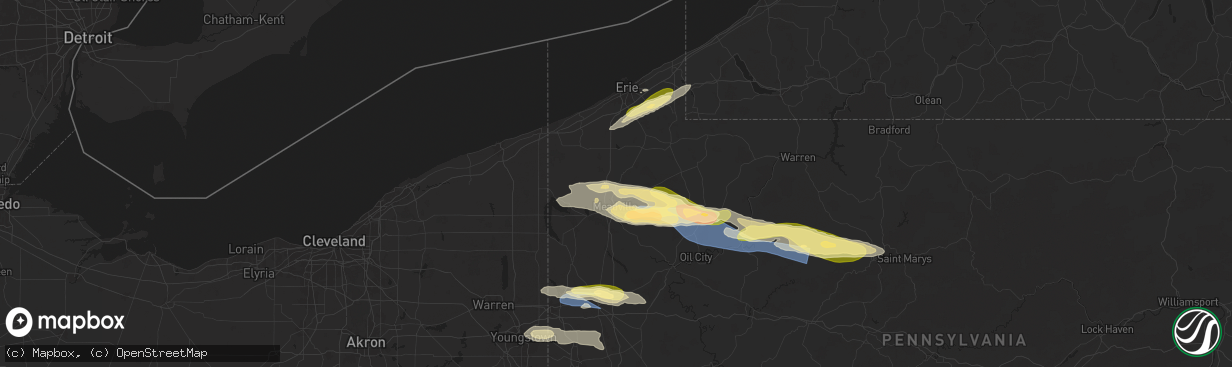 Hail map in Saegertown, PA on October 6, 2024