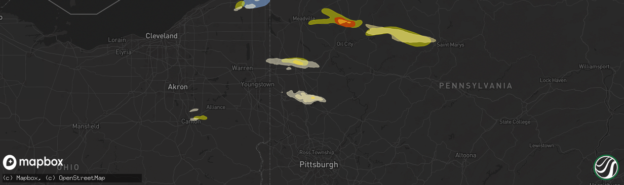 Hail map in Slippery Rock, PA on October 6, 2024