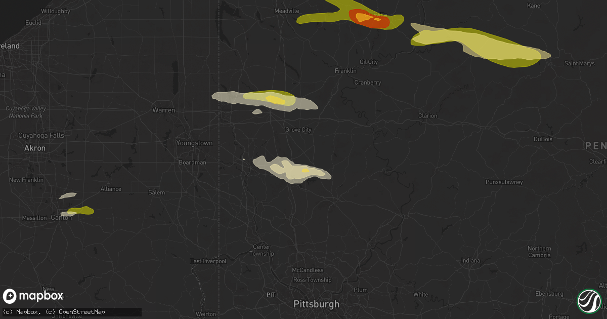 Hail map in Slippery Rock, PA on October 6, 2024