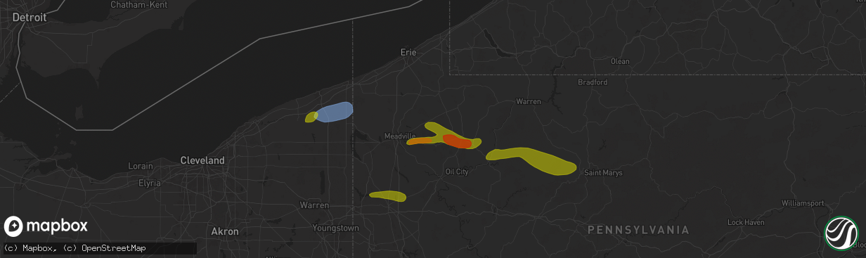 Hail map in Townville, PA on October 6, 2024