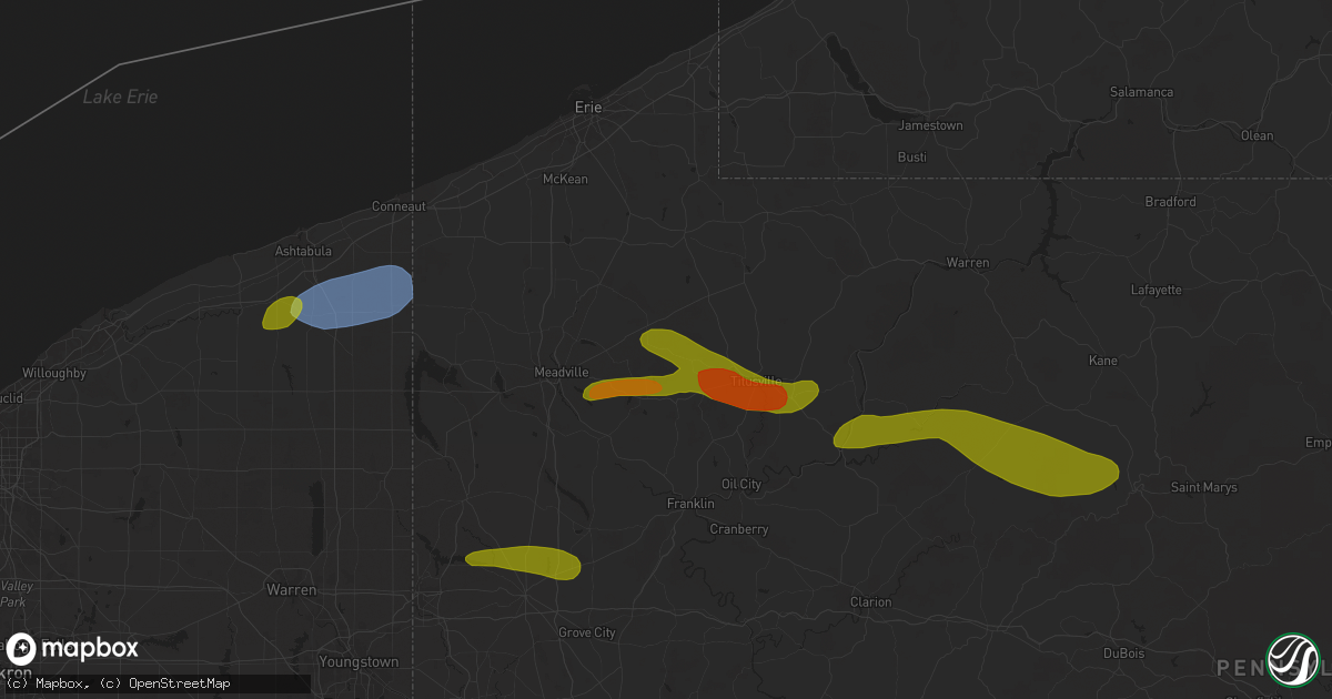 Hail map in Townville, PA on October 6, 2024