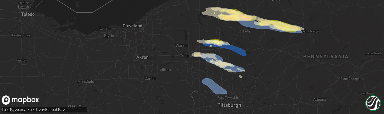 Hail map in Youngstown, OH on October 6, 2024