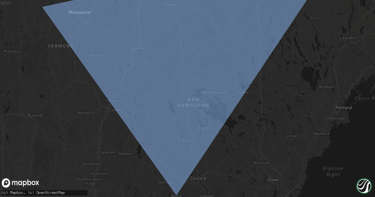 Hail map in Ashland, NH on October 6, 2026