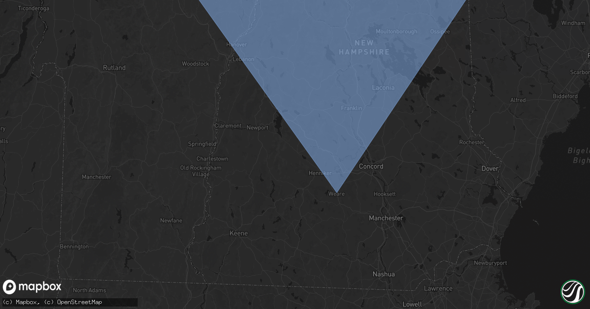 Hail map in Bradford, NH on October 6, 2026