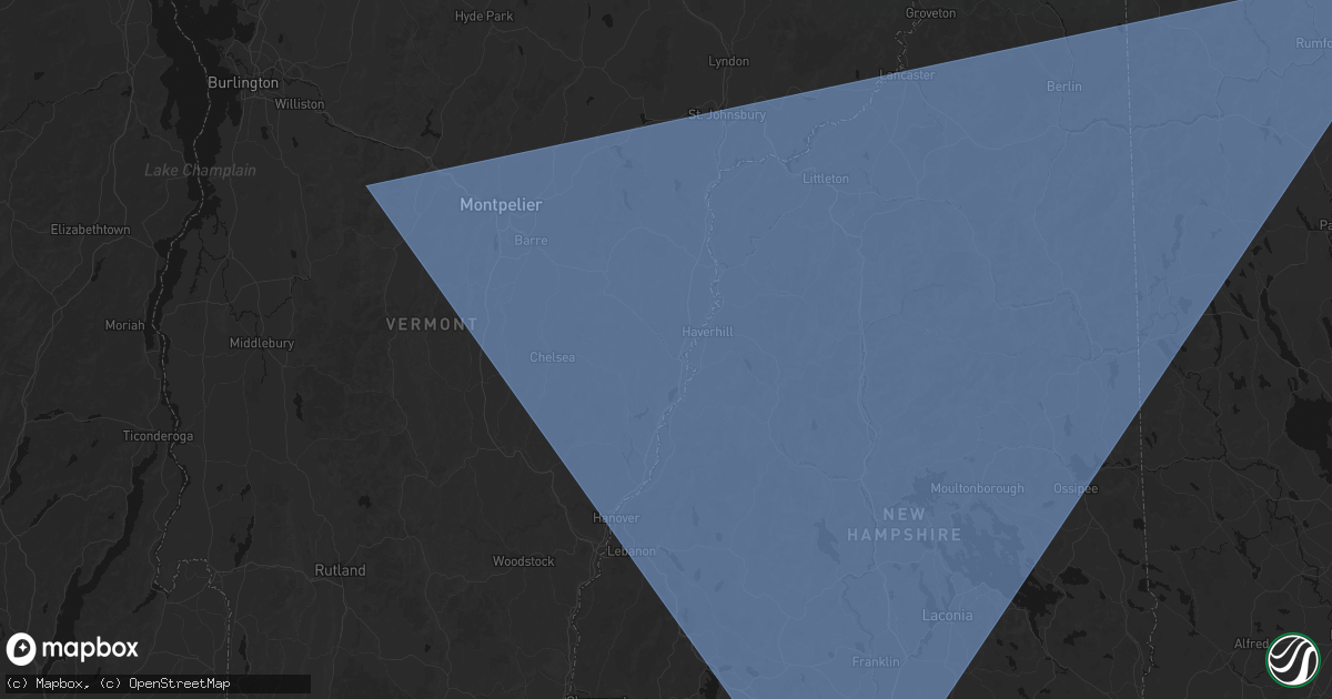 Hail map in Bradford, VT on October 6, 2026