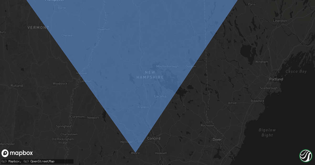 Hail map in Meredith, NH on October 6, 2026