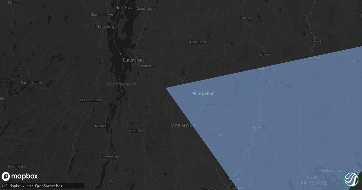 Hail map in Moretown, VT on October 6, 2026