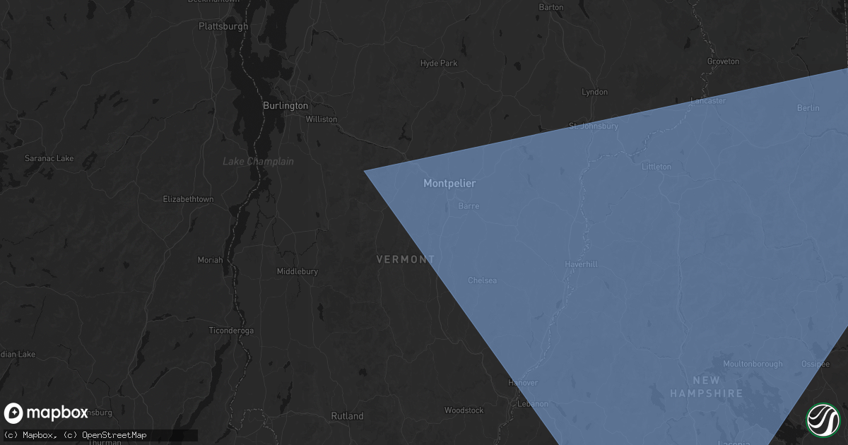 Hail map in Northfield, VT on October 6, 2026