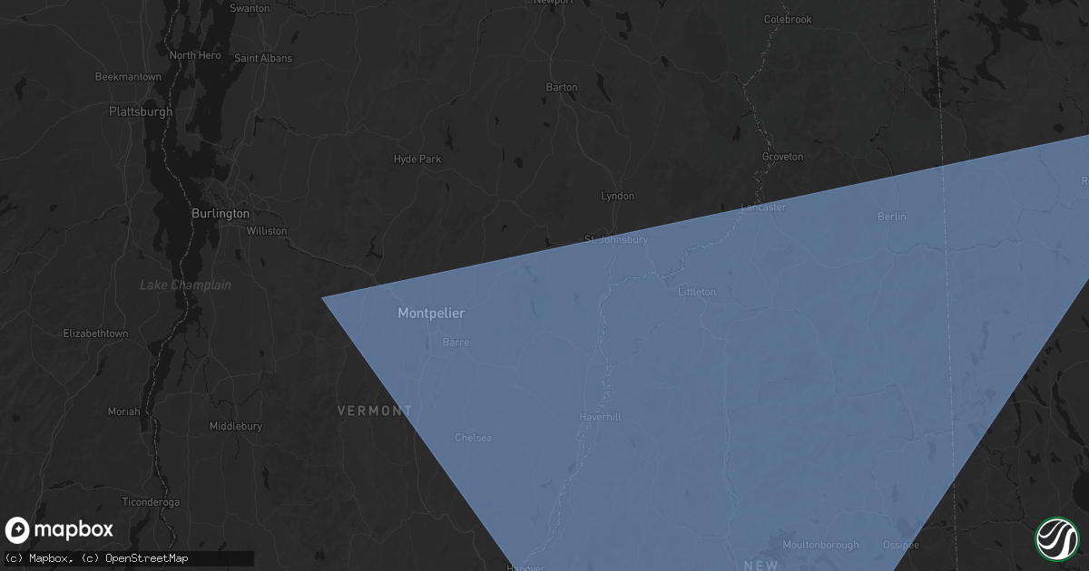 Hail map in Peacham, VT on October 6, 2026