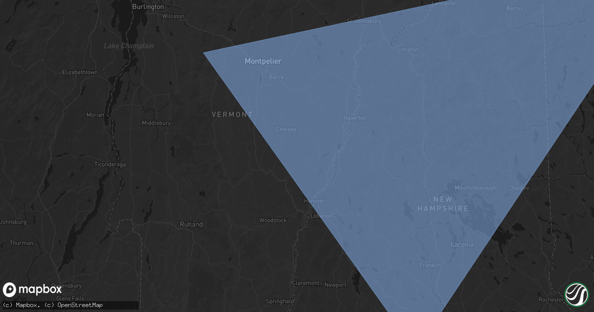 Hail map in Strafford, VT on October 6, 2026