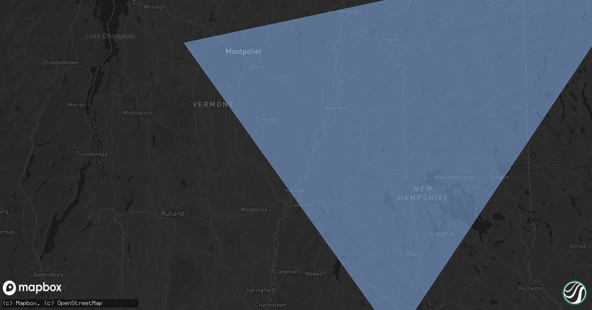 Hail map in Thetford Center, VT on October 6, 2026