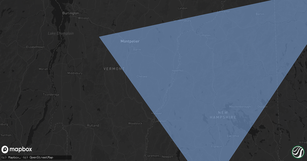 Hail map in Vershire, VT on October 6, 2026