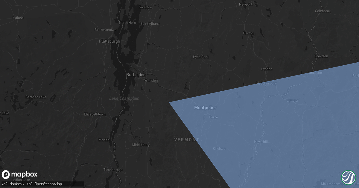 Hail map in Waterbury, VT on October 6, 2026