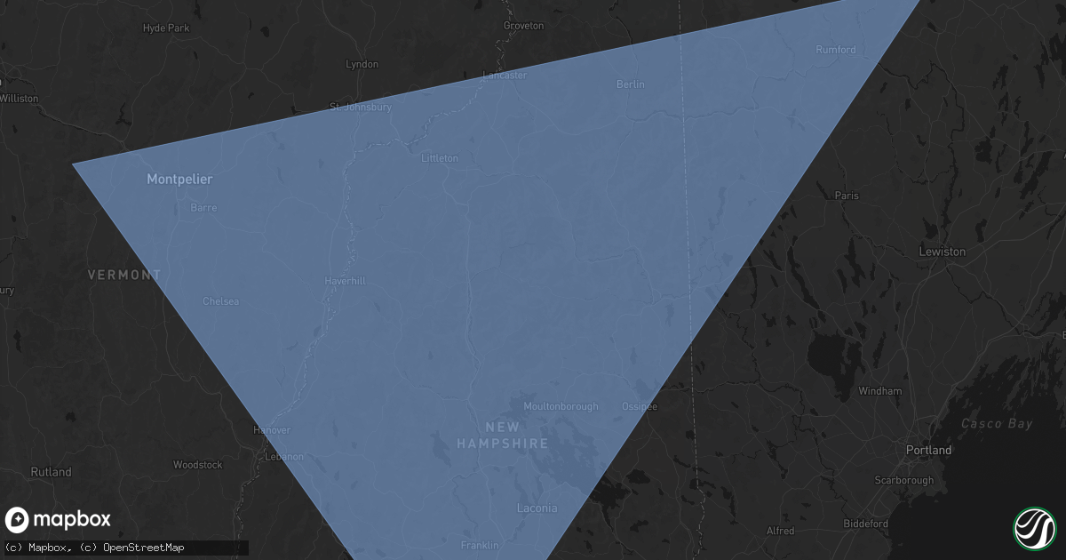 Hail map in Waterville Valley, NH on October 6, 2026