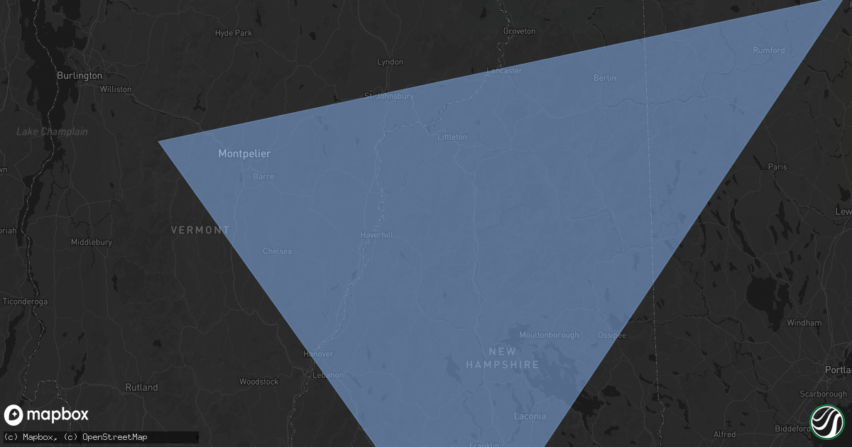 Hail map in Woodsville, NH on October 6, 2026