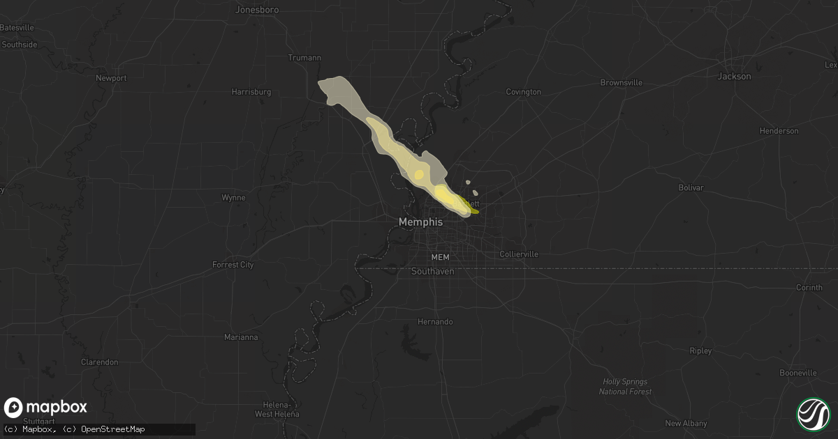 Hail map in Memphis, TN on October 7, 2014