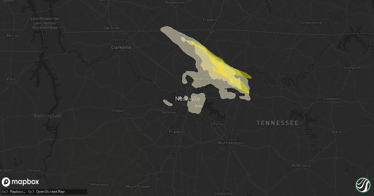 Hail map in Nashville, TN on October 7, 2014