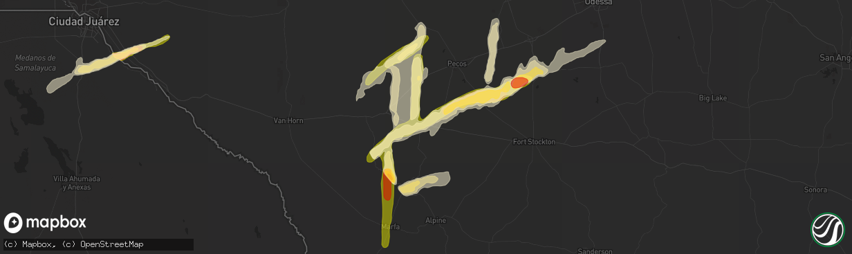 Hail map in Balmorhea, TX on October 7, 2015