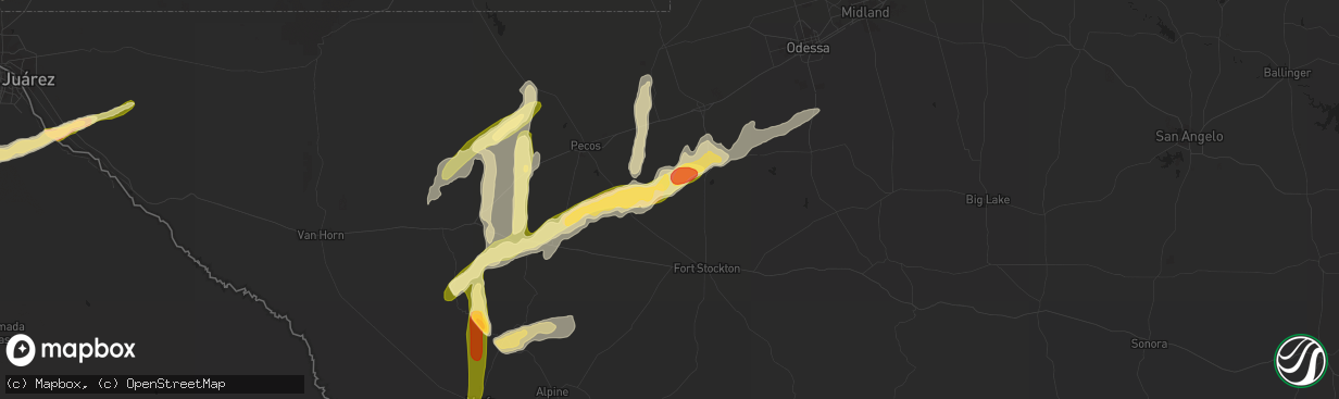 Hail map in Coyanosa, TX on October 7, 2015