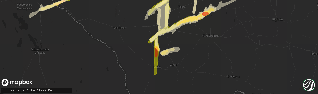 Hail map in Fort Davis, TX on October 7, 2015