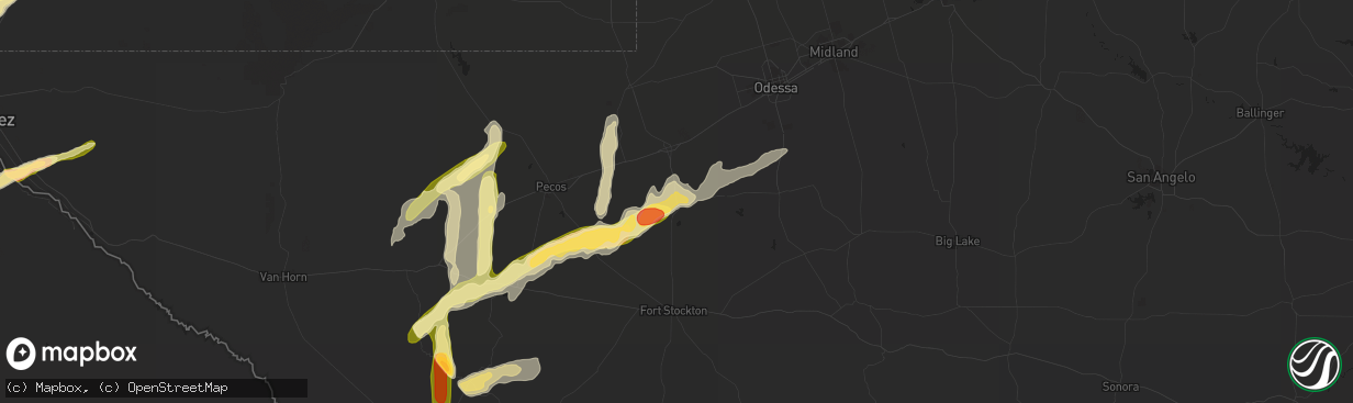 Hail map in Grandfalls, TX on October 7, 2015