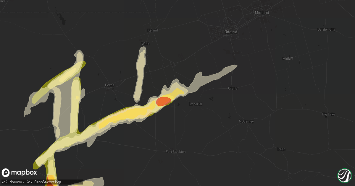 Hail map in Grandfalls, TX on October 7, 2015