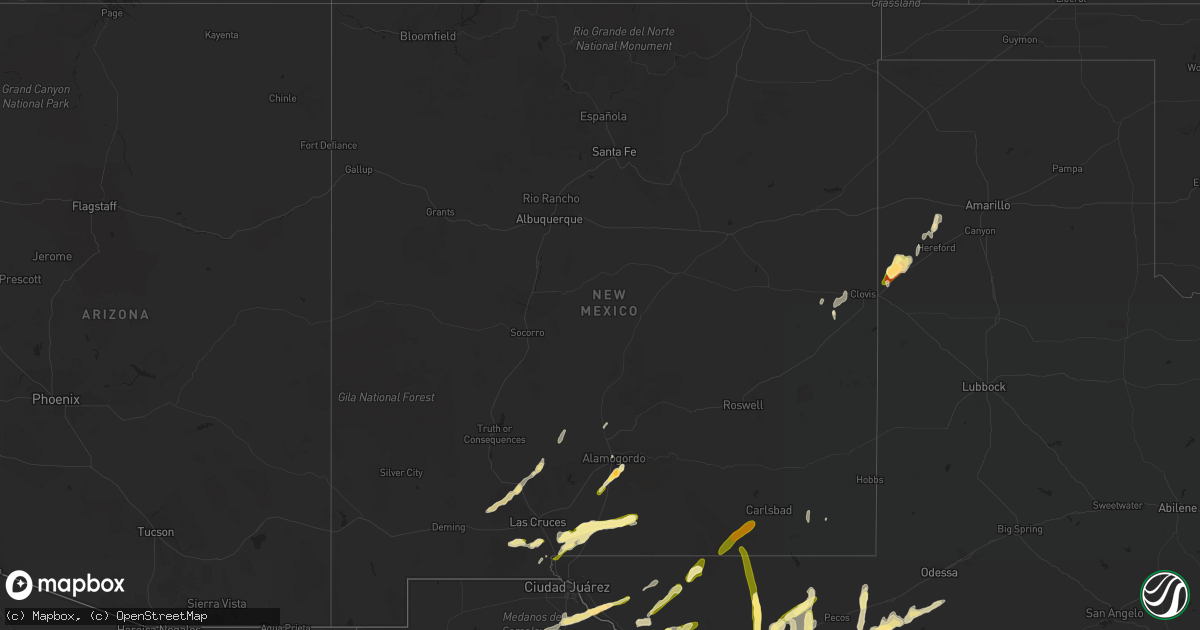 Hail map in New Mexico on October 7, 2015