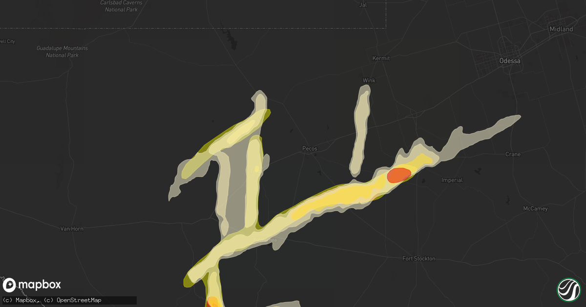 Hail map in Pecos, TX on October 7, 2015