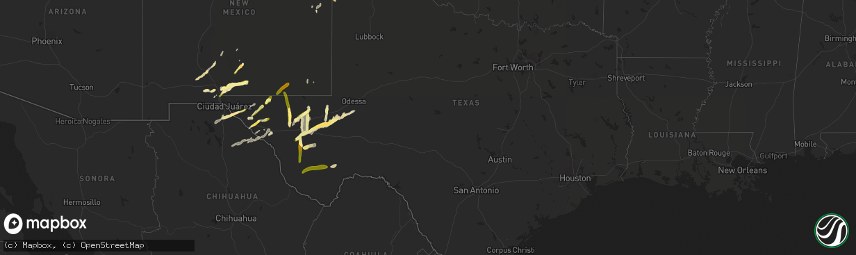 Hail map in Texas on October 7, 2015