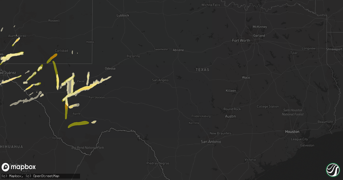 Hail map in Texas on October 7, 2015