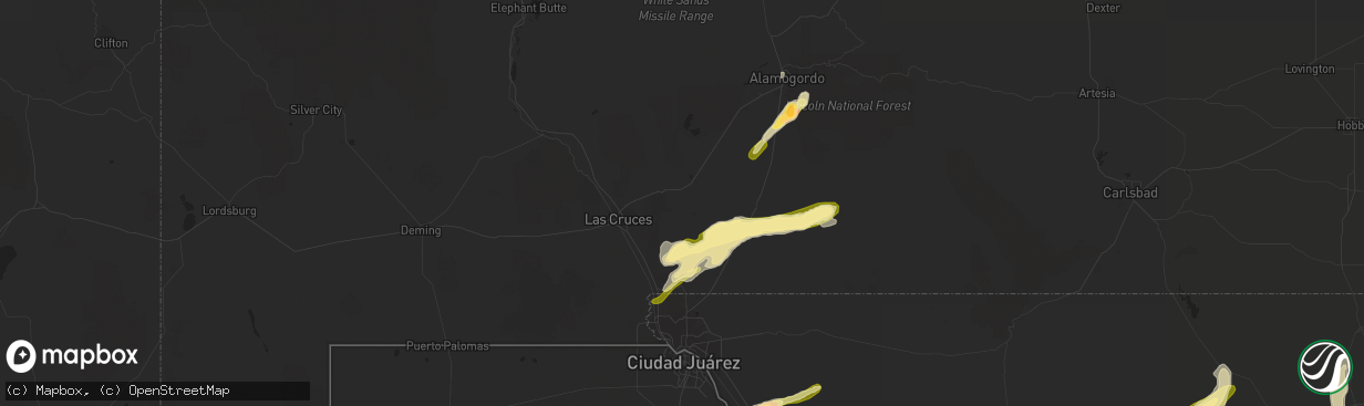 Hail map in White Sands Missile Range, NM on October 7, 2015