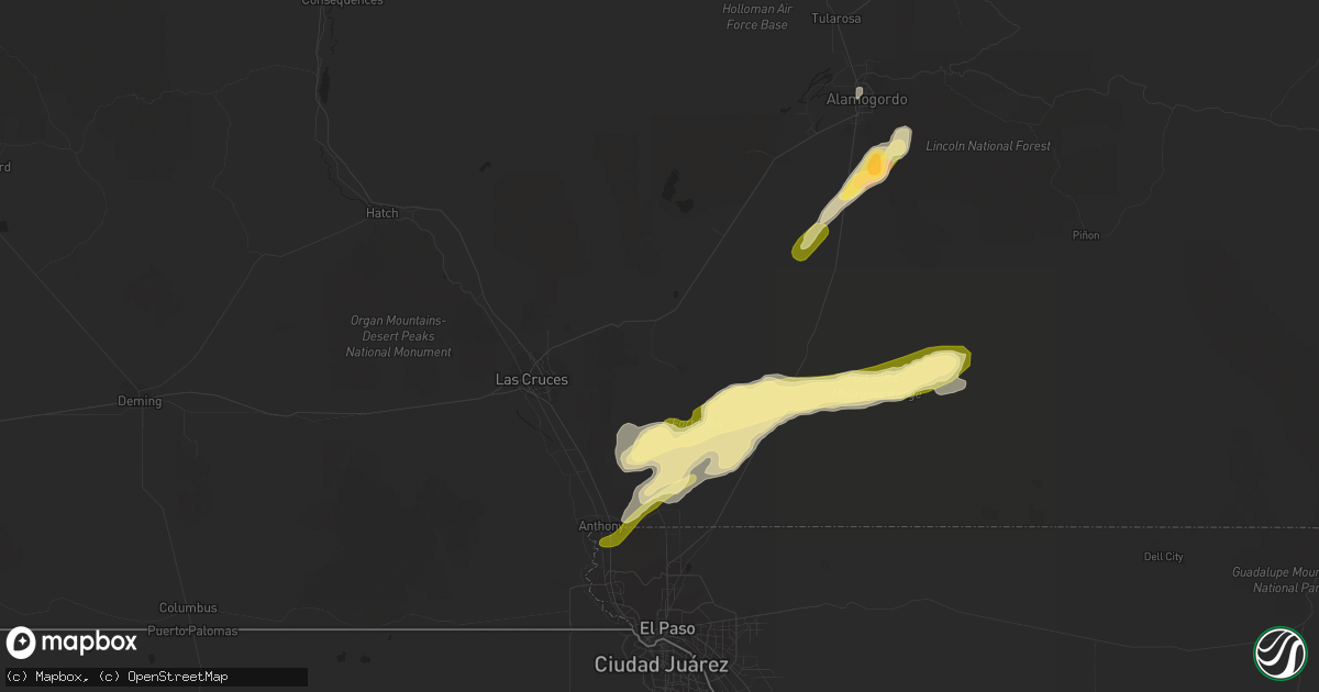 Hail map in White Sands Missile Range, NM on October 7, 2015