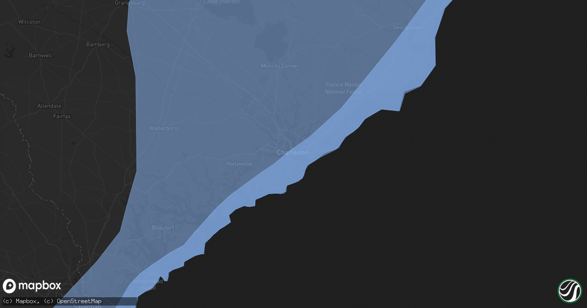 Hail map in Charleston, SC on October 7, 2016