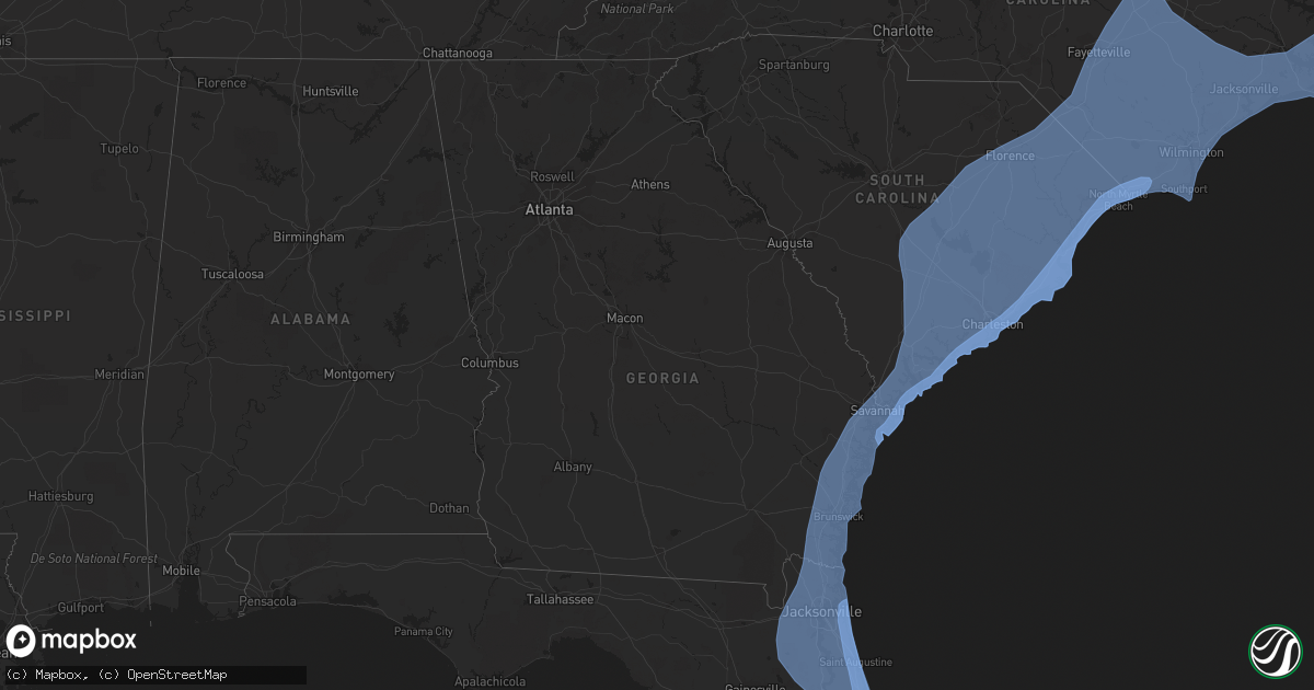 Hail map in Georgia on October 7, 2016