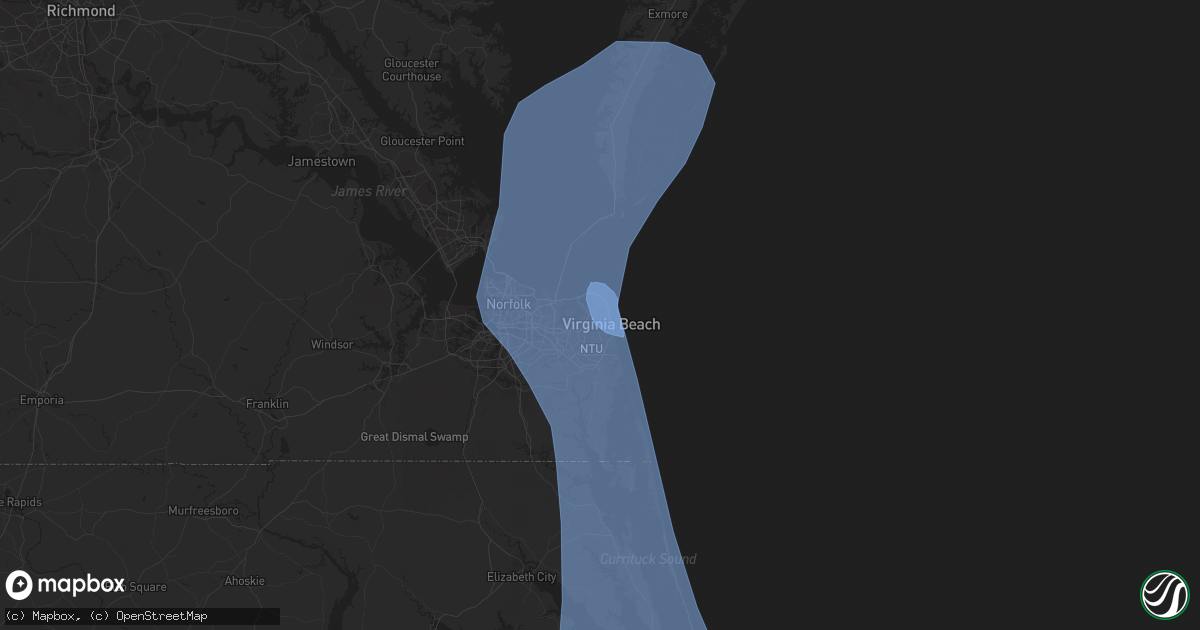 Hail map in Virginia Beach, VA on October 7, 2016