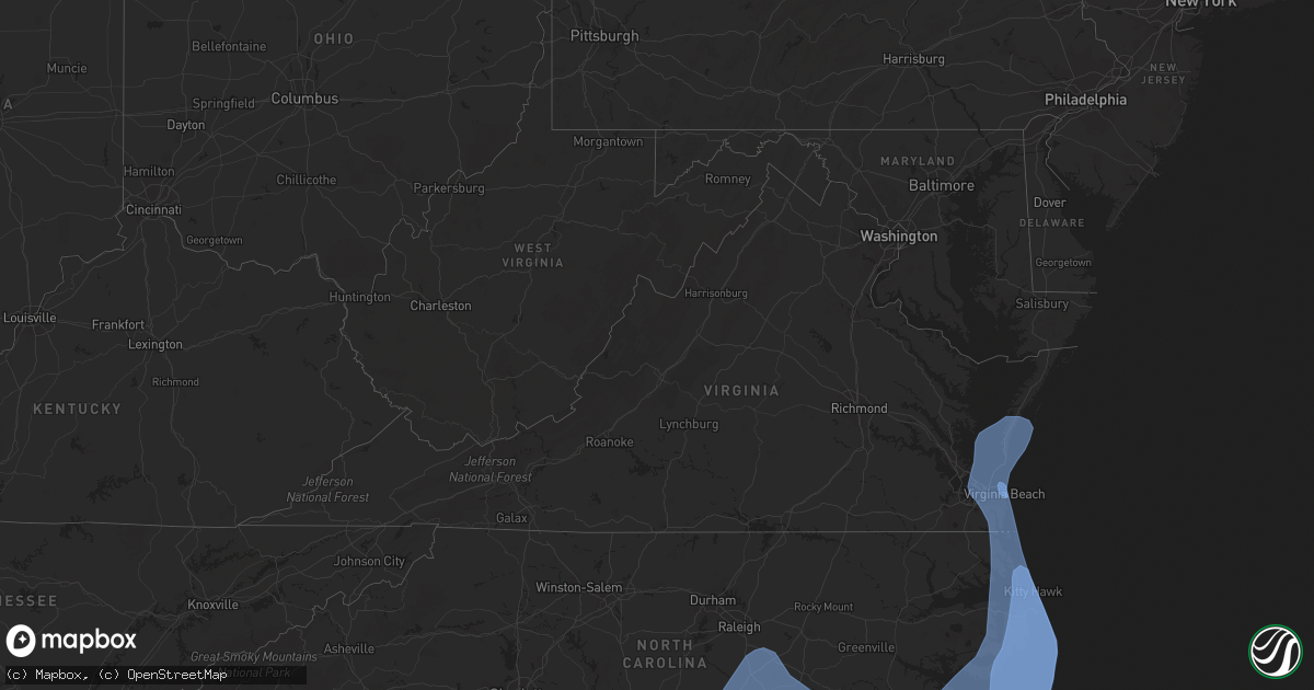 Hail map in Virginia on October 7, 2016