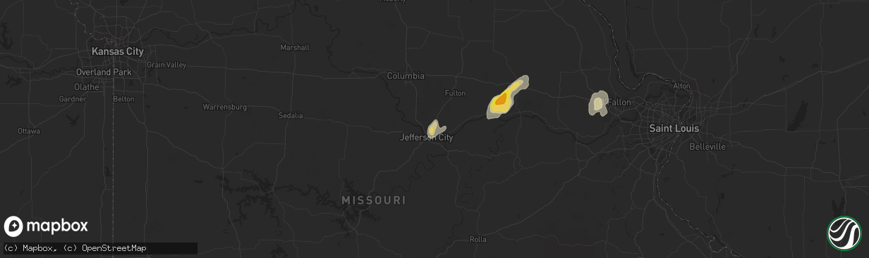 Hail map in Holts Summit, MO on October 7, 2018