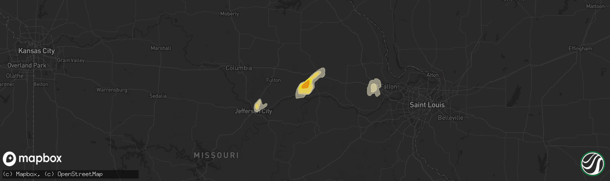 Hail map in Rhineland, MO on October 7, 2018