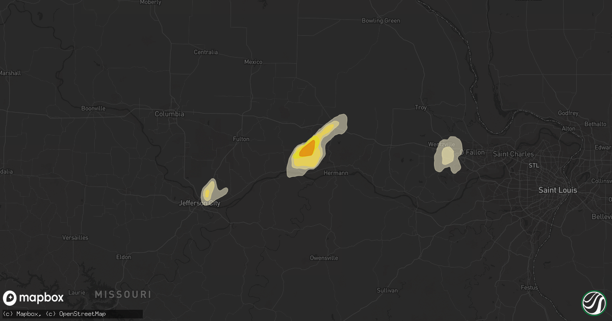 Hail map in Rhineland, MO on October 7, 2018