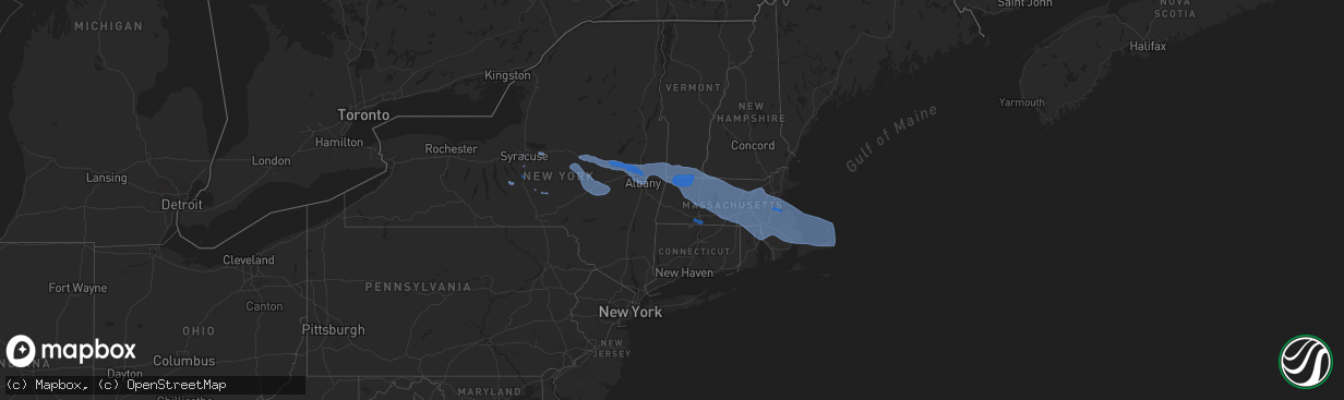 Hail map in Massachusetts on October 7, 2020