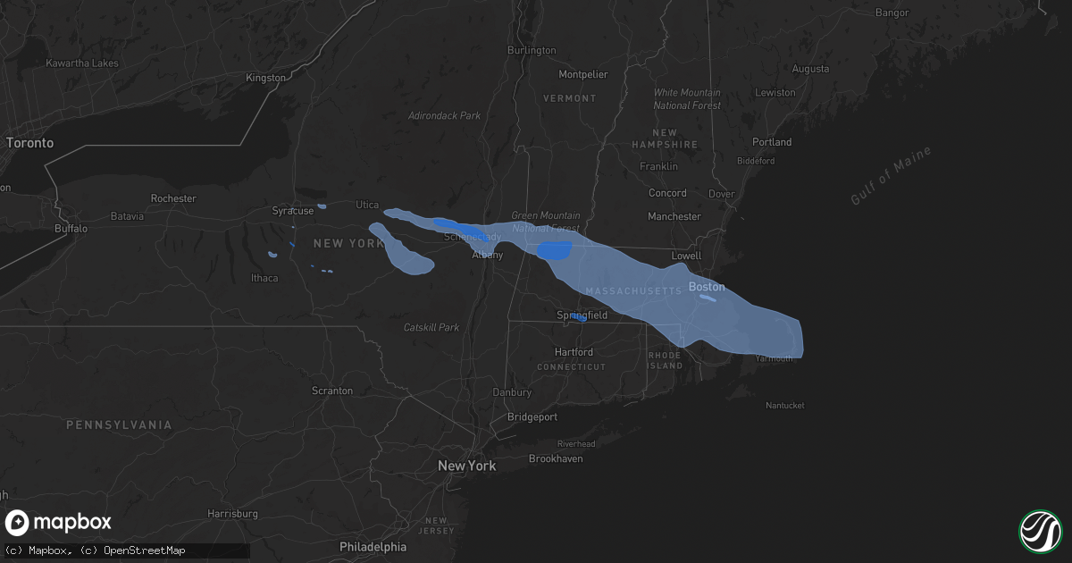 Hail map in Massachusetts on October 7, 2020