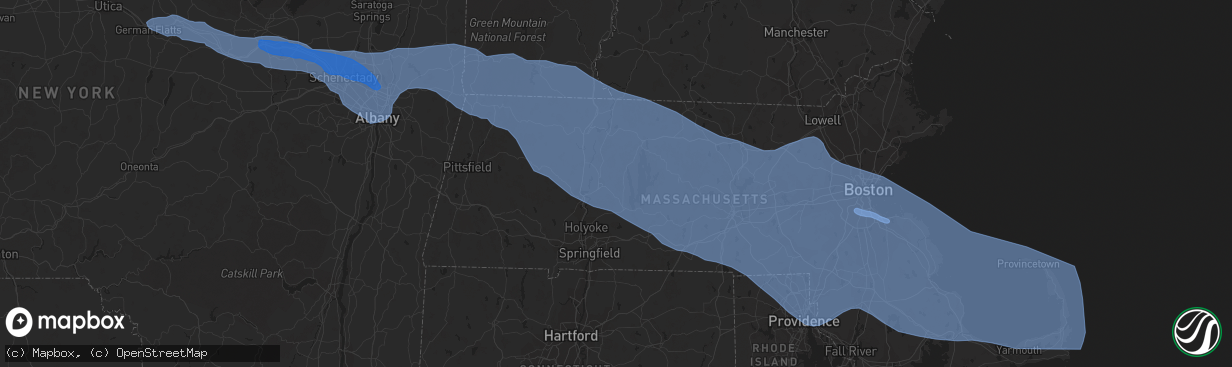 Hail map in Worcester, MA on October 7, 2020