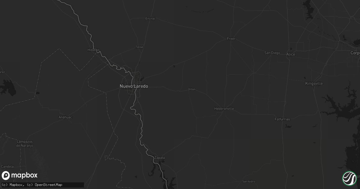 Hail map in Mirando City, TX on October 7, 2026