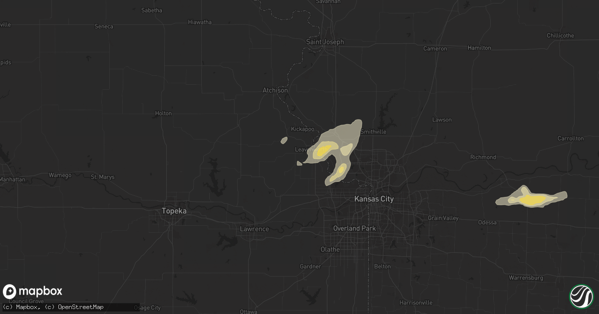 Hail map in Leavenworth, KS on October 8, 2014