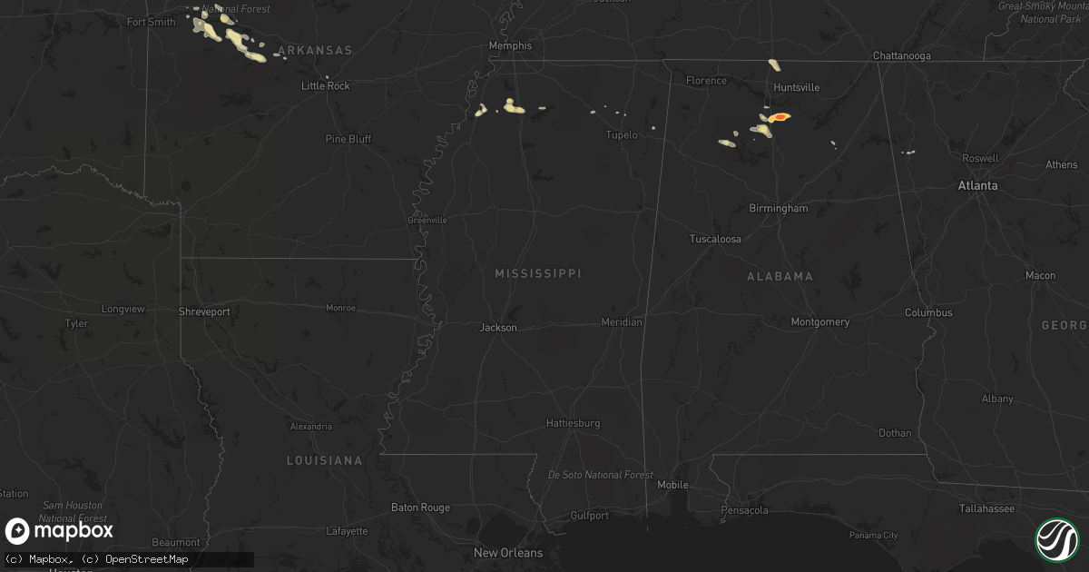 Hail map in Mississippi on October 8, 2014
