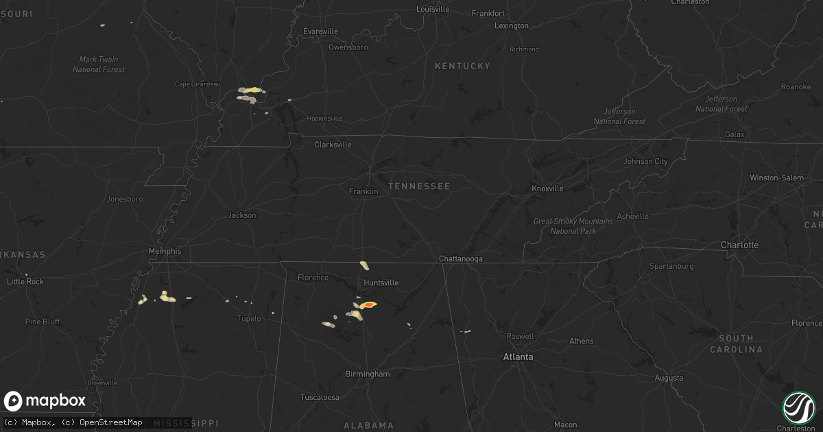 Hail map in Tennessee on October 8, 2014