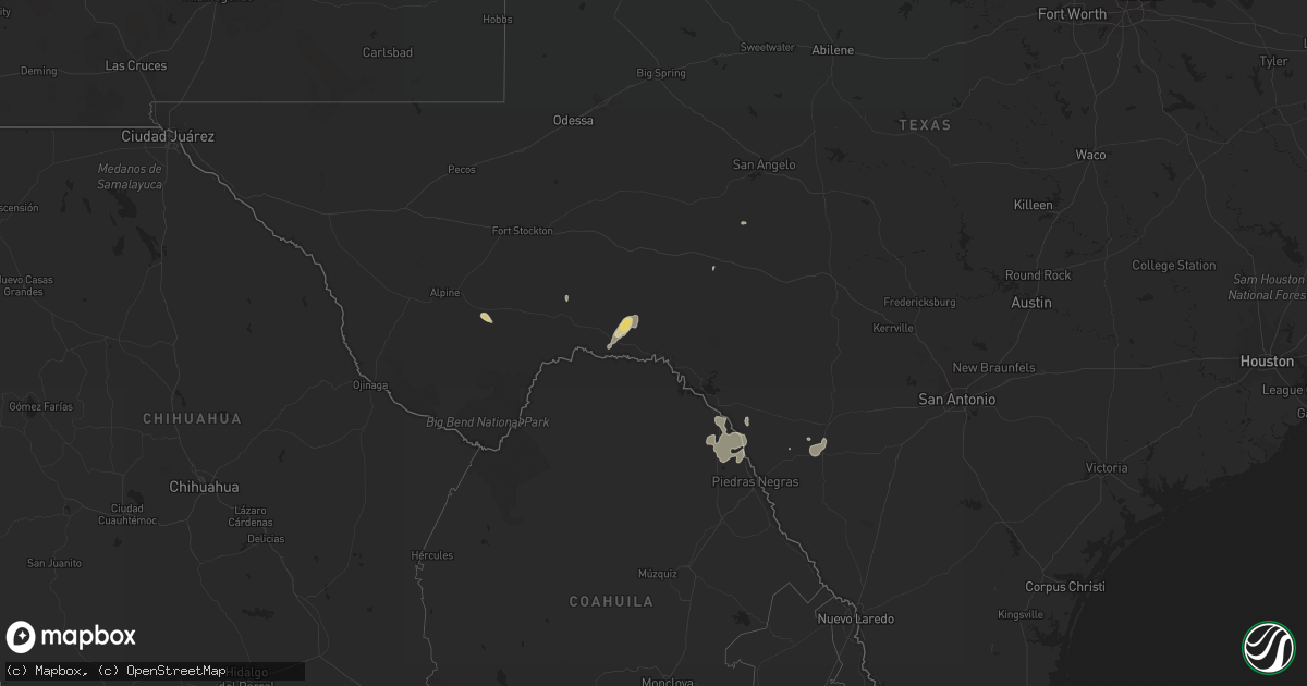 Hail map in Texas on October 8, 2015