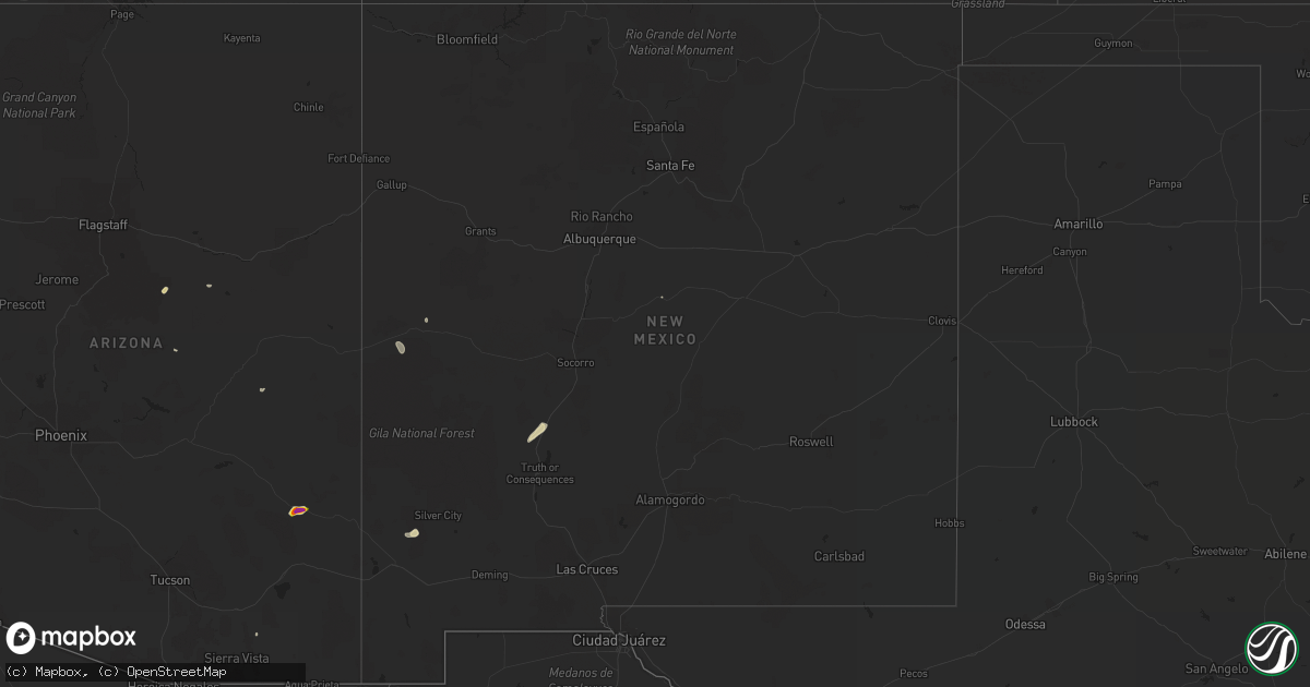 Hail map in New Mexico on October 8, 2016